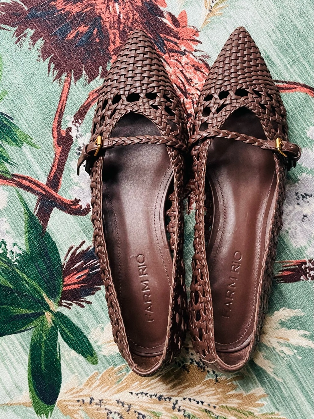 Farm Rio Raisin Woven Mary Jane Pointed-Toe Flats
